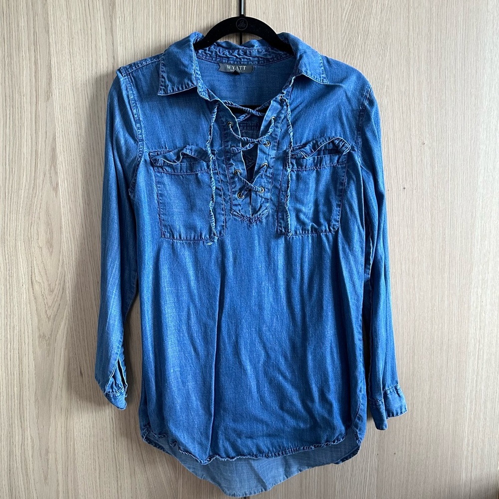 Wyatt Denim Lace Up Top